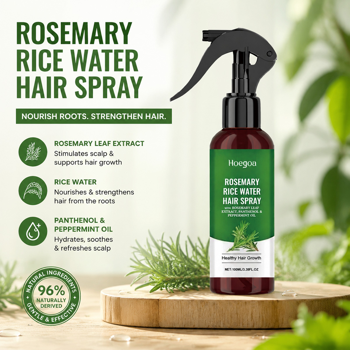 Rose Water Spray - Rosmarin-Reiswasser-Haarspray mit Rosmarinextrakt Fördert Gesundes Haarwachstum