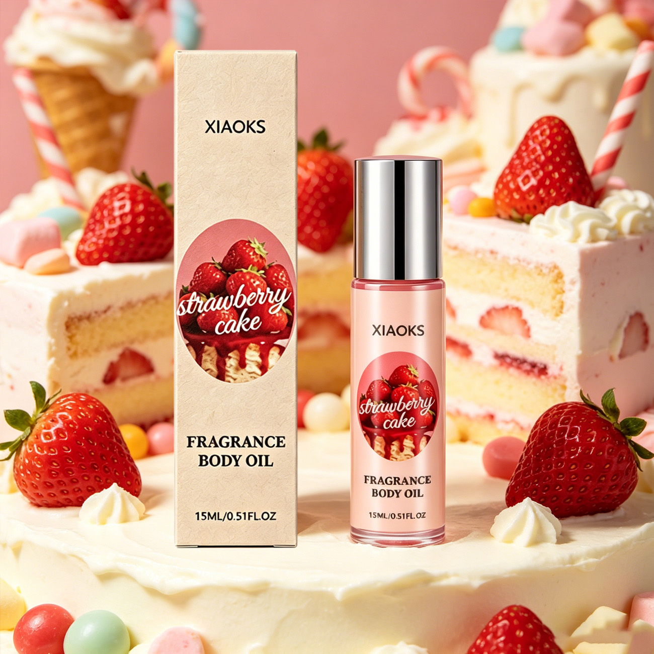 Rose Water Spray - 1 Flasche Erdbeer-Kuchen Roll-On-Parfüm – Bezaubernder