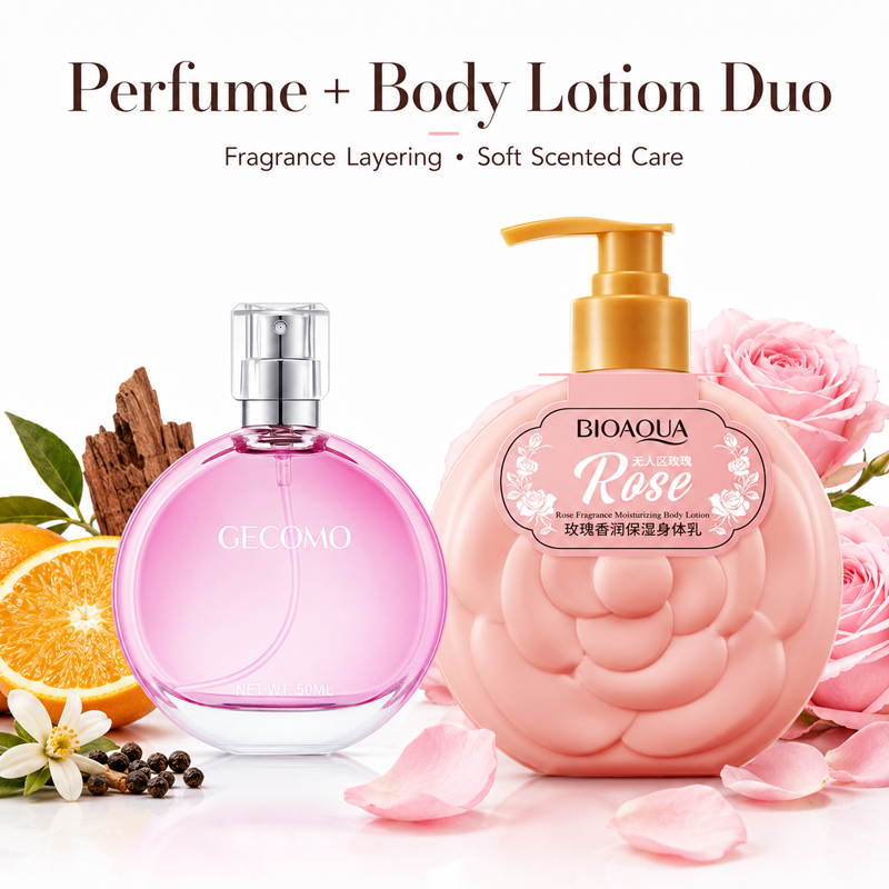 Perfume Fragrance Body Lotion - GECOMO Damen-Parfüm-Set 50ml + Rosen-Körperlotion, Duft-Layering-Duo,