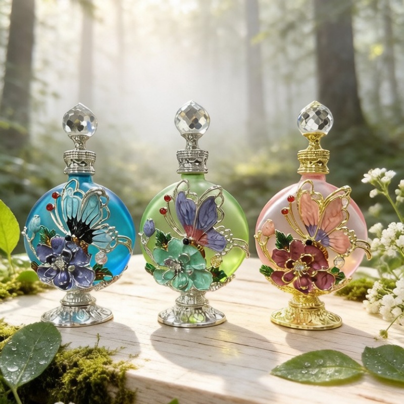 Perfume Fragrance Base - 4 Stück Leere Parfümflaschen mit Emaille-Schmetterling,