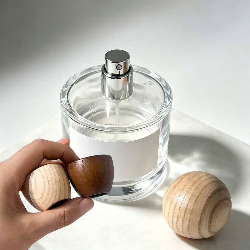 Fragrance Perfume Box - 50/100ML Glas-Parfüm-Sprühflasche mit Holzverschluss, Leere Nachfüllbare